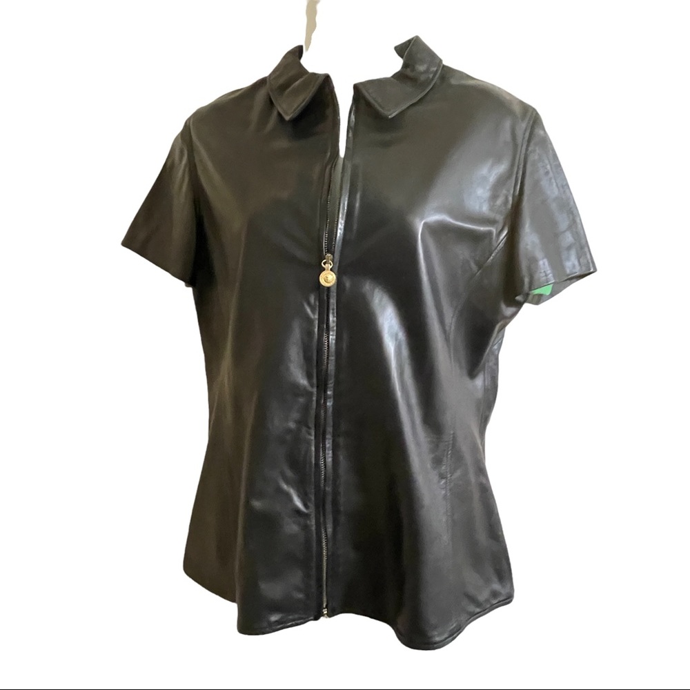 Versace Medusa Black Leather Top Size 10 USA Limited Edition Medusa Bondage 2002